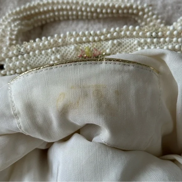 Vintage 1950’s Lumured Corde Bead Floral Bag - Picture 4 of 6